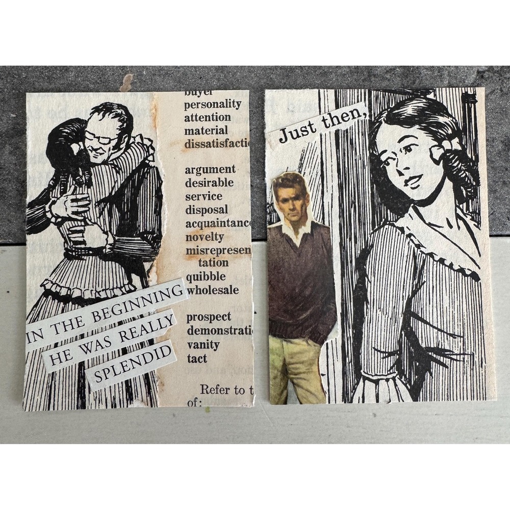 Vintage Collage Art Card Set of 2 | Handmade Junk Journal Ephemera Retro